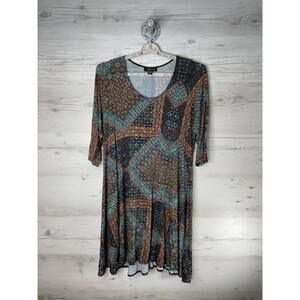 Karen Kane Swing Dress Womens 2X Plus Size Geometric Print 3/4 Sleeve Made USA